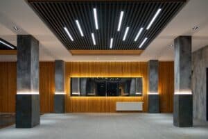 VCT tile care commercial lobby polished floor - vct tile care