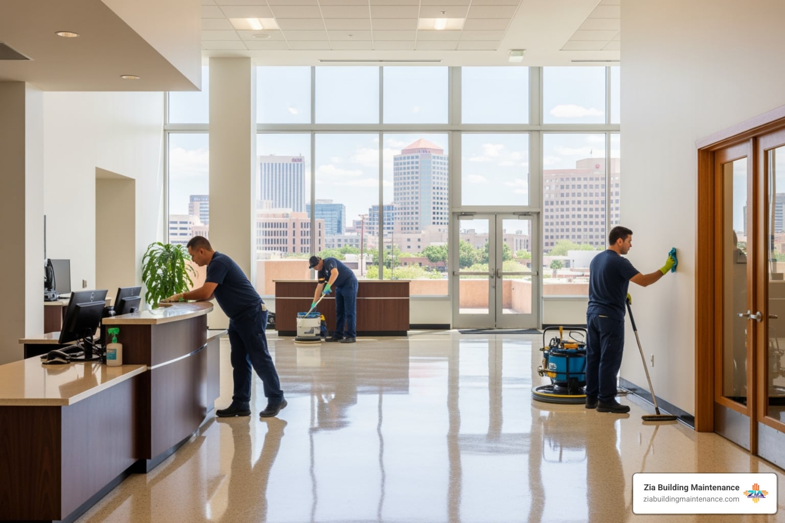 deep commercial cleaning modern office lobby Downtown Albuquerque