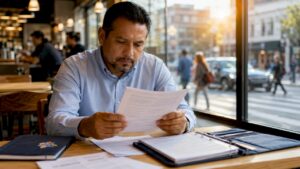 Property manager reviewing janitorial contract