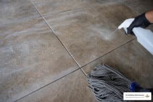 grout residue cleaner on tile floor