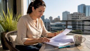 Manager reviewing janitorial contract papers