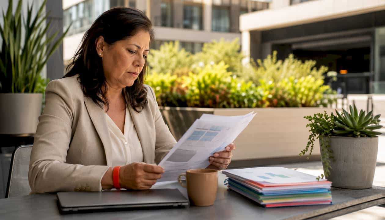 Facility manager reviewing cleaning service options