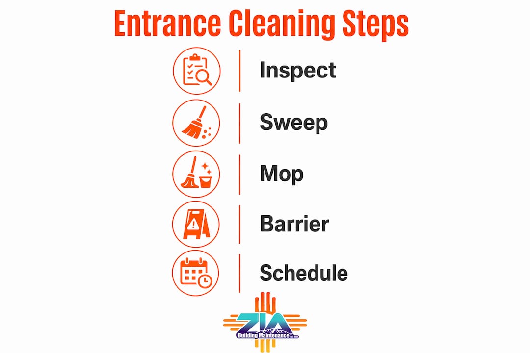 Infographic showing entrance cleaning best practice steps