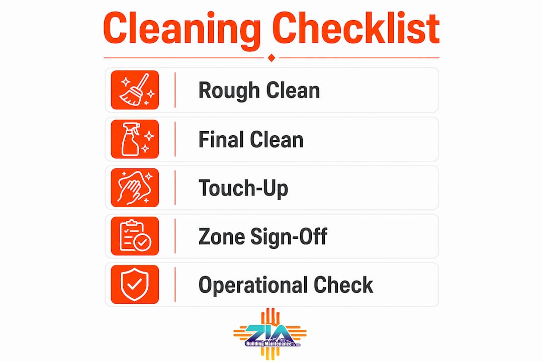 Infographic illustrating cleaning checklist steps