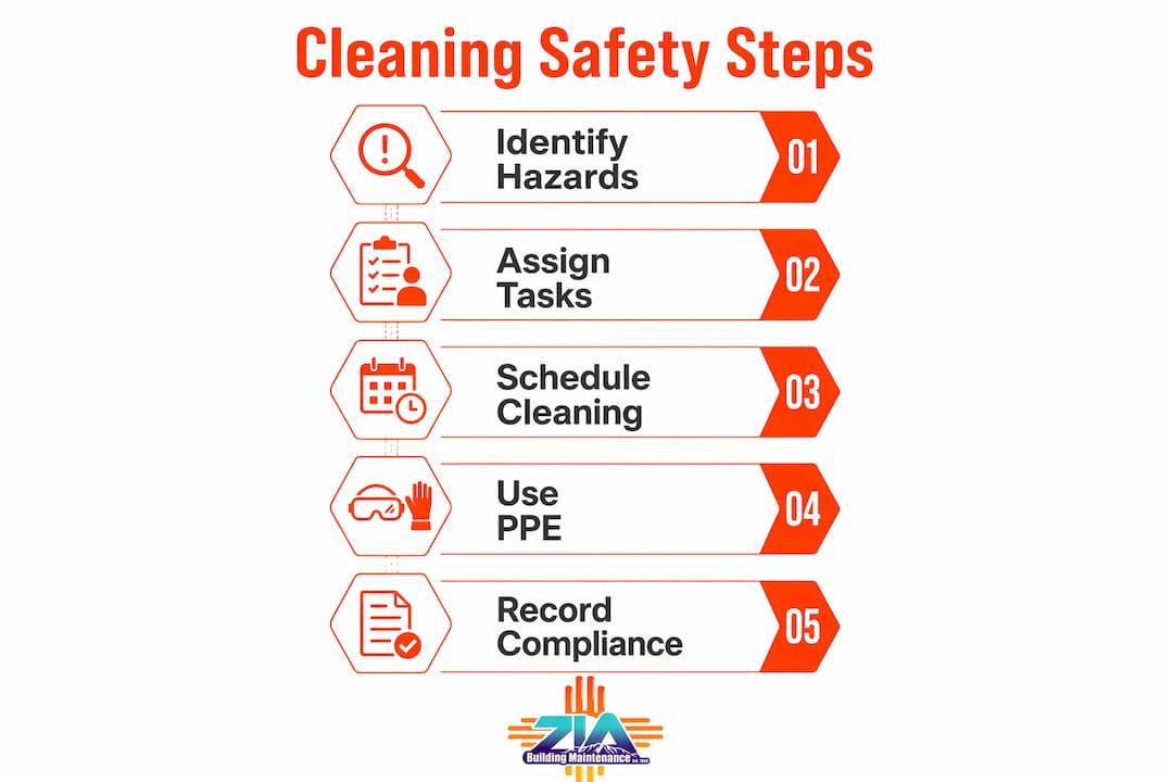Infographic showing key cleaning safety steps