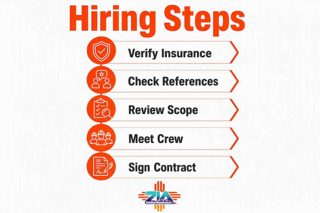 Infographic illustrating hiring steps for commercial cleaning