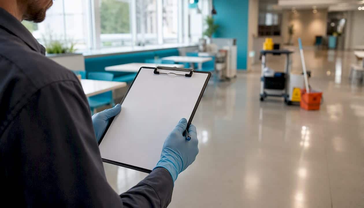 Maintenance engineer inspecting cleaning standards