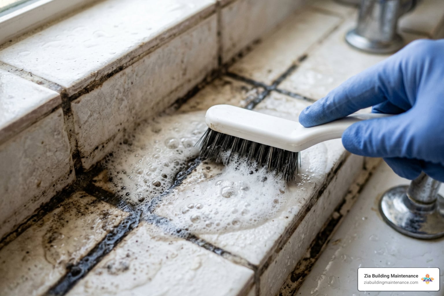 Baking soda and hydrogen peroxide reaction on tile grout