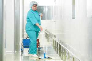 commercial custodian disinfecting surfaces