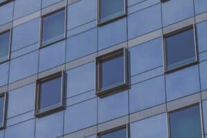 unitized window wall installation in high-rise building