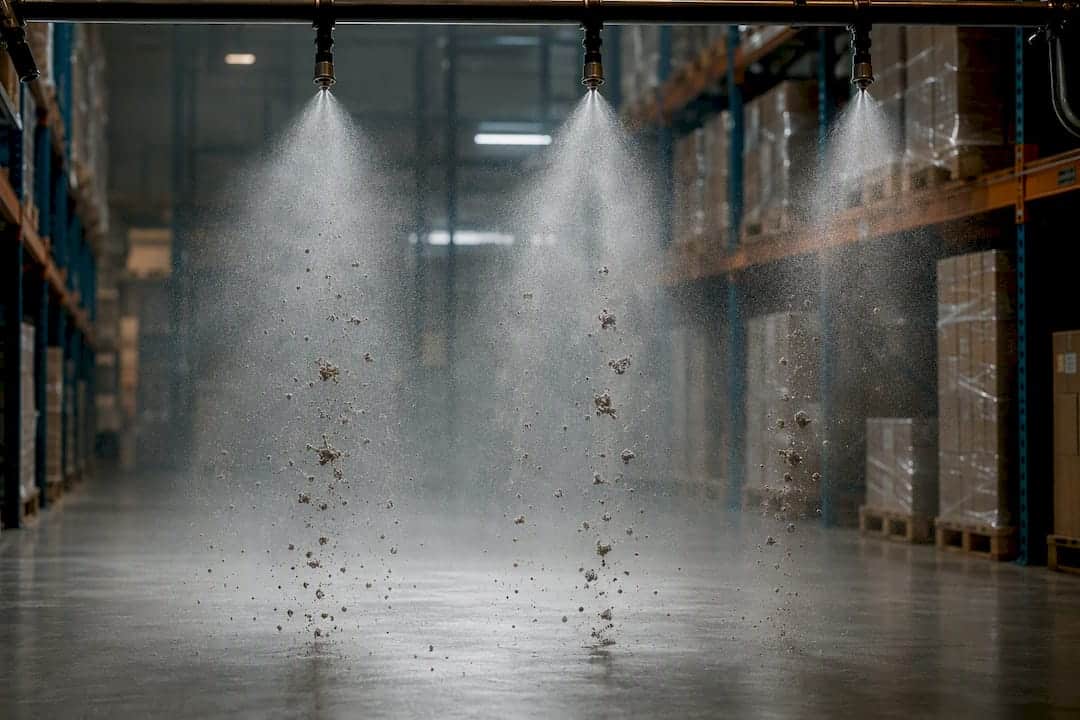 Illustration of dry fog capturing dust particles