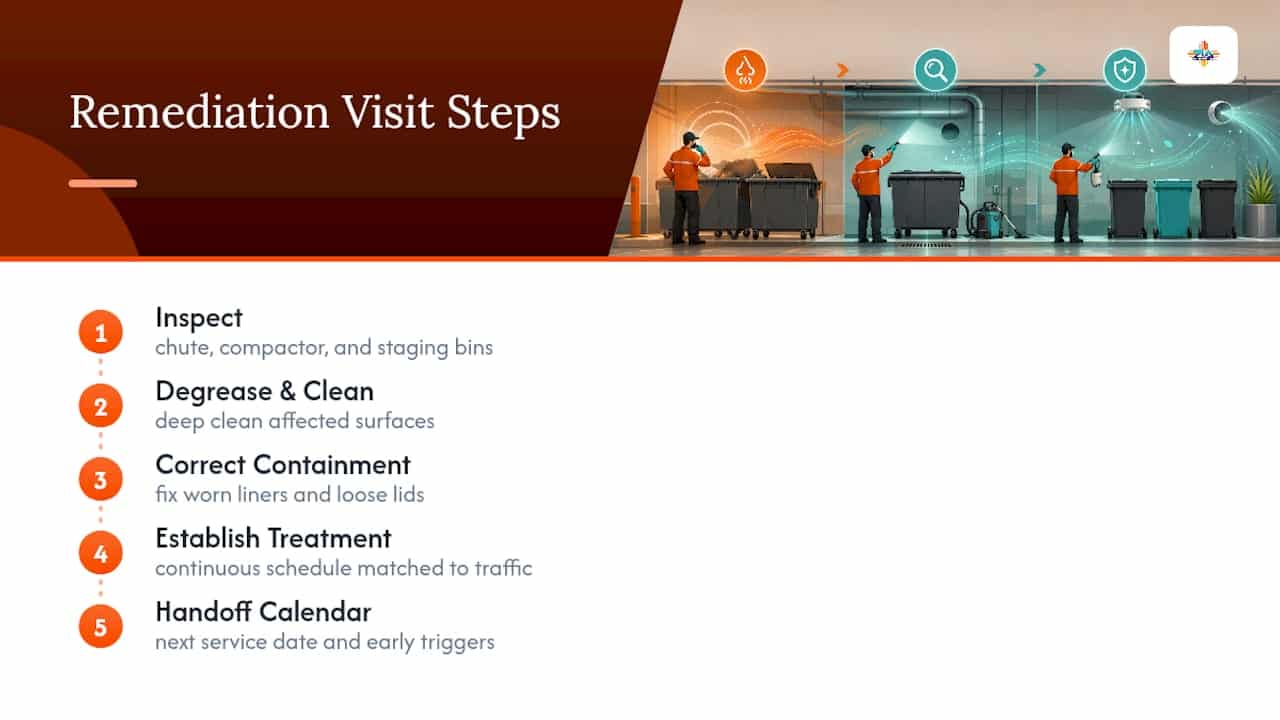 Five-stage trash room remediation process