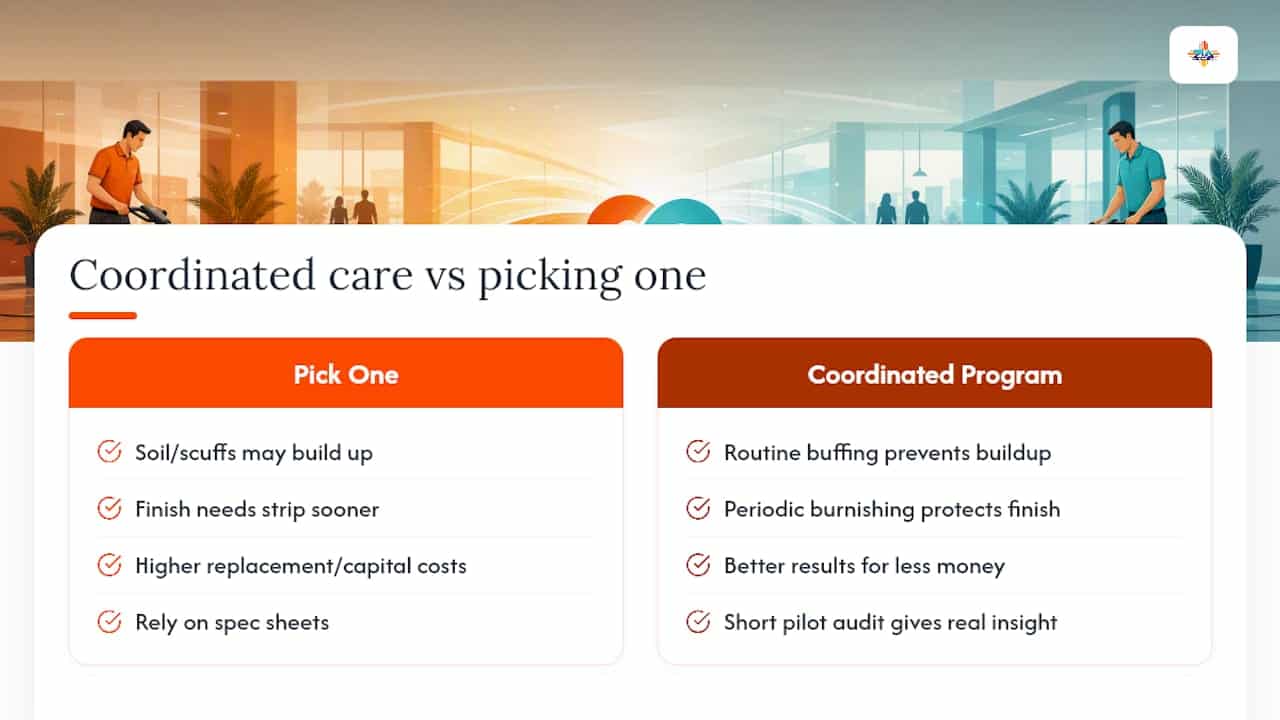Why Coordinated Floor Care Beats Picking One Method — overview diagram