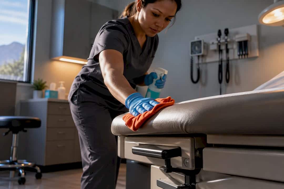 Cleaner disinfecting medical exam table