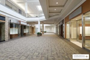 high traffic shopping mall corridor with pristine commercial carpeting