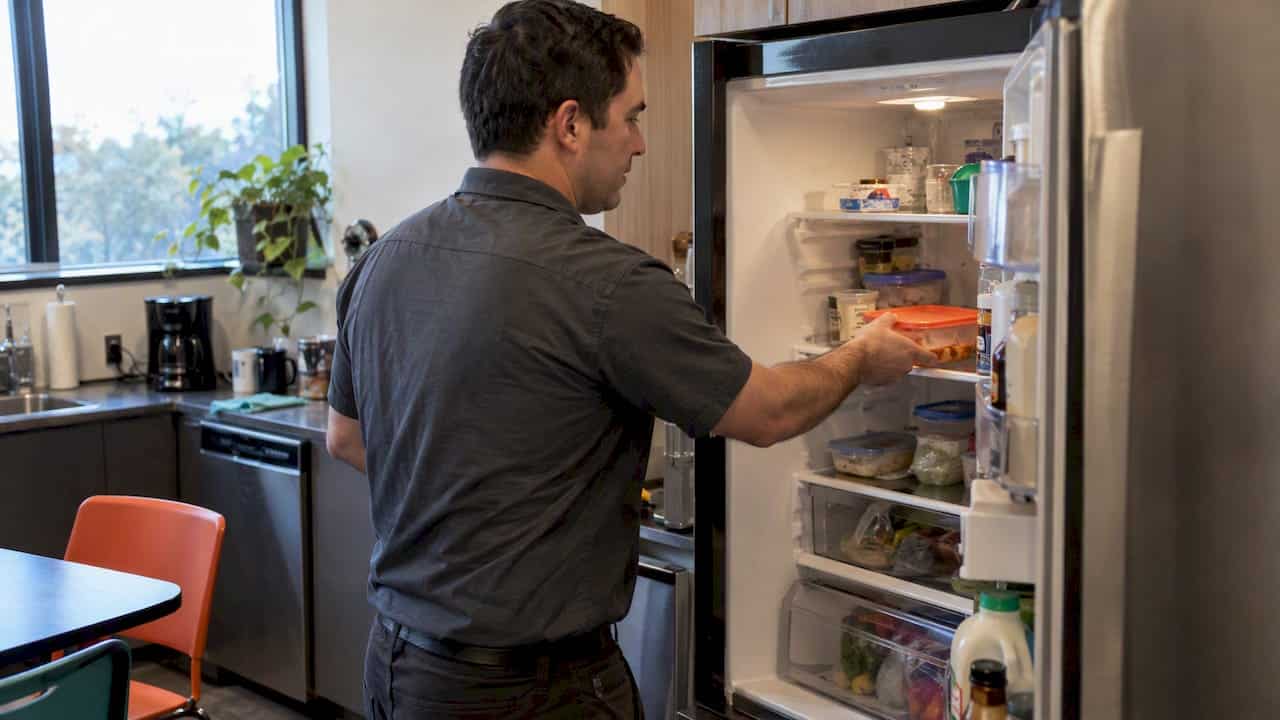 Employee storing a sealed lunch container