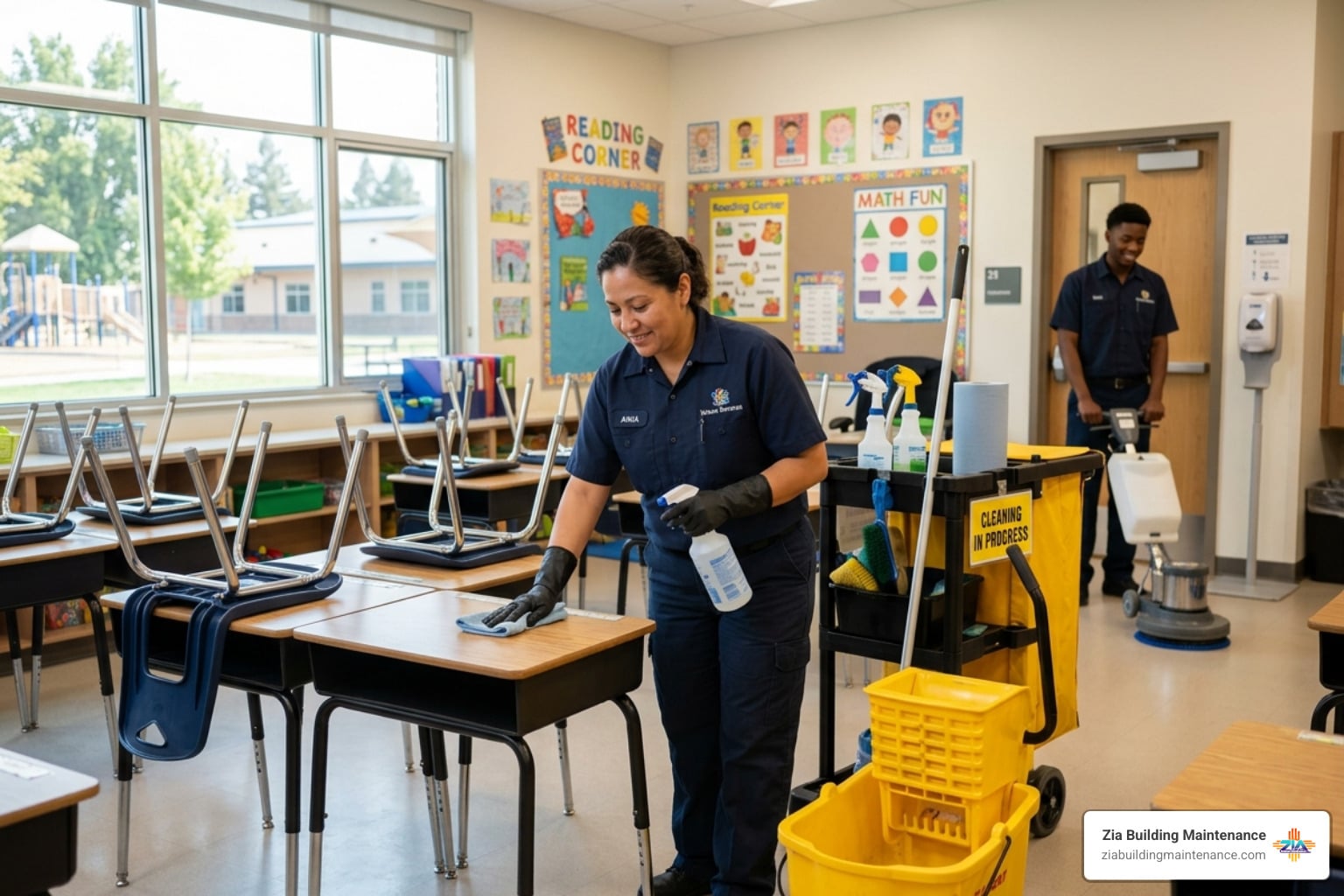 Educational facility cleaning in a modern Albuquerque classroom - Educational facility cleaning